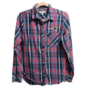 NWOT New England Patriots‎ Flannel Button Down, Sz. Small, Blue/Red/White Logo